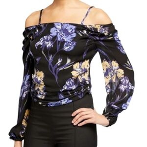 RAMY BROOK floral cold shoulder silk top